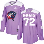 Wholesale Cheap Adidas Blue Jackets #72 Sergei Bobrovsky Purple Authentic Fights Cancer Stitched NHL Jersey