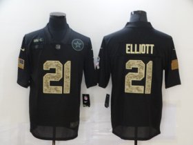 Wholesale Cheap Men\'s Dallas Cowboys #21 Ezekiel Elliott Black Camo 2020 Salute To Service Stitched NFL Nike Limited Jersey