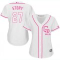 Wholesale Cheap Rockies #27 Trevor Story White/Pink Fashion Women's Stitched MLB Jersey