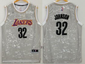 Wholesale Cheap Men\'s Los Angeles Lakers #32 Magic Johnson Retired Player Adidas 2015 Gray City Lights Swingman Jersey