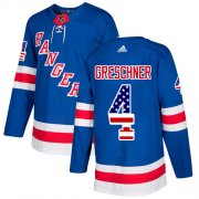 Wholesale Cheap Adidas Rangers #4 Ron Greschner Royal Blue Home Authentic USA Flag Stitched NHL Jersey