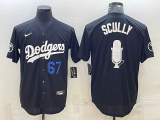 Wholesale Cheap Men's Los Angeles Dodgers #67 Vin Scully Black Blue Big Logo With Vin Scully Patch Stitched Jersey