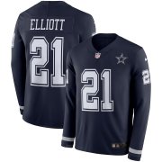 Wholesale Cheap Men's Cowboys #21 Ezekiel Elliott Navy Blue Team Color Men's Stitched NFL Limited Therma Long Sleeve Jersey