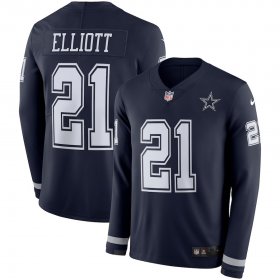 Wholesale Cheap Men\'s Cowboys #21 Ezekiel Elliott Navy Blue Team Color Men\'s Stitched NFL Limited Therma Long Sleeve Jersey