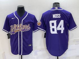 Wholesale Cheap Men\'s Minnesota Vikings #84 Randy Moss Purple With Patch Cool Base Stitched Baseball Jersey