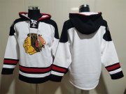 Wholesale Cheap Men's Chicago Blackhawks Blank White Ageless Must Have Lace Up Pullover Hoodie