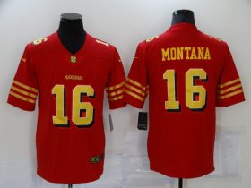 Wholesale Cheap Men\'s San Francisco 49ers #16 Joe Montana Red Gold 2021 Vapor Untouchable Stitched NFL Nike Limited Jersey