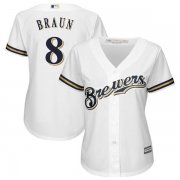 Wholesale Cheap Brewers #8 Ryan Braun White Women's Fashion Stitched MLB Jersey