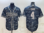 Wholesale Cheap Men's Las Vegas Raiders #4 Derek Carr Grey Camo With Patch Cool Base Stitched Baseball Jersey