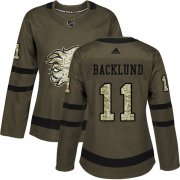 Wholesale Cheap Adidas Flames #11 Mikael Backlund Green Salute to Service Women's Stitched NHL Jersey
