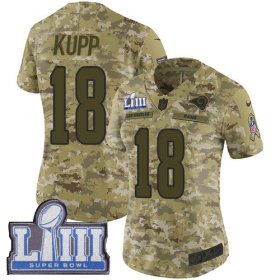 Wholesale Cheap Nike Rams #18 Cooper Kupp Camo Super Bowl LIII Bound Women\'s Stitched NFL Limited 2018 Salute to Service Jersey