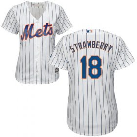 Wholesale Cheap Mets #18 Darryl Strawberry White(Blue Strip) Home Women\'s Stitched MLB Jersey
