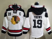 Wholesale Cheap Men's Chicago Blackhawks #19 Jonathan Toews White Ageless Must Have Lace Up Pullover Hoodie