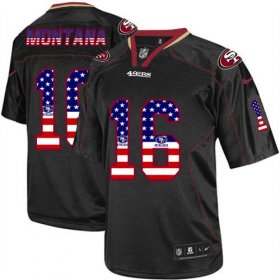 Wholesale Cheap Nike 49ers #16 Joe Montana Black Men\'s Stitched NFL Elite USA Flag Fashion Jersey
