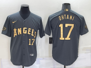 Wholesale Men's Los Angeles Angels #17 Shohei Ohtani Number Grey 2022 All Star Stitched Cool Base Nike Jersey