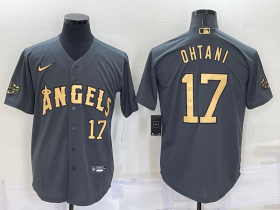 Wholesale Men\'s Los Angeles Angels #17 Shohei Ohtani Number Grey 2022 All Star Stitched Cool Base Nike Jersey