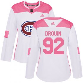 Wholesale Cheap Adidas Canadiens #92 Jonathan Drouin White/Pink Authentic Fashion Women\'s Stitched NHL Jersey