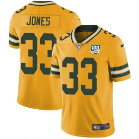 Wholesale Cheap Nike Packers #33 Aaron Jones Yellow Men\'s 100th Season Stitched NFL Limited Rush Jersey