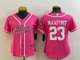 Wholesale Cheap Women\'s San Francisco 49ers #23 Christian McCaffrey Pink With Patch Cool Base Stitched Baseball Jersey