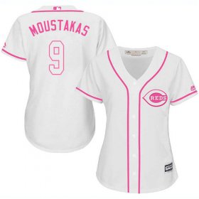 Wholesale Cheap Reds #9 Mike Moustakas White/Pink Fashion Women\'s Stitched MLB Jersey