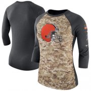 Wholesale Cheap Women's Cleveland Browns Nike Camo Charcoal Salute to Service Legend Three-Quarter Raglan Sleeve T-Shirt