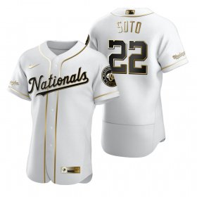Wholesale Cheap Washington Nationals #22 Juan Soto White Nike Men\'s Authentic Golden Edition MLB Jersey