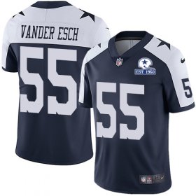 Wholesale Cheap Nike Cowboys #55 Leighton Vander Esch Navy Blue Thanksgiving Men\'s Stitched With Established In 1960 Patch NFL Vapor Untouchable Limited Throwback Jersey