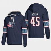 Wholesale Cheap Columbus Blue Jackets #45 Lukas Sedlak Blue adidas Lace-Up Pullover Hoodie