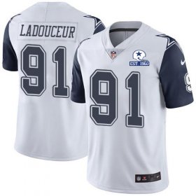 Wholesale Cheap Nike Cowboys #91 L.P. Ladouceur White Men\'s Stitched With Established In 1960 Patch NFL Limited Rush Jersey