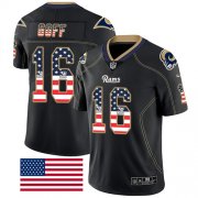 Wholesale Cheap Nike Rams #16 Jared Goff Black Men's Stitched NFL Limited Rush USA Flag Jersey