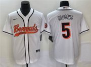Wholesale Cheap Men's Cincinnati Bengals #5 Tee Higgins White With Patch Cool Base Stitched Baseball Jersey