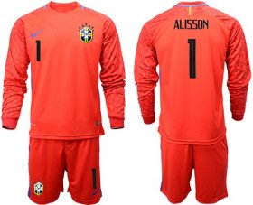 Wholesale Cheap Brazil #1 Alisson Red Goalkeeper Long Sleeves Soccer Country Jersey