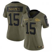 Wholesale Cheap Women's Kansas City Chiefs #15 Patrick Mahomes Nike Olive 2021 Salute To Service Limited Player Jersey