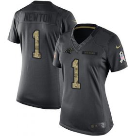 Wholesale Cheap Nike Panthers #1 Cam Newton Black Women\'s Stitched NFL Limited 2016 Salute to Service Jersey