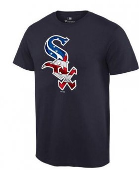 Wholesale Cheap Men\'s Chicago White Sox USA Flag Fashion T-Shirt Navy Blue