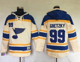 Wholesale Cheap Blues #99 Wayne Gretzky Cream Sawyer Hooded Sweatshirt Stitched NHL Jersey