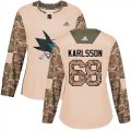 Wholesale Cheap Adidas Sharks #68 Melker Karlsson Camo Authentic 2017 Veterans Day Women's Stitched NHL Jersey