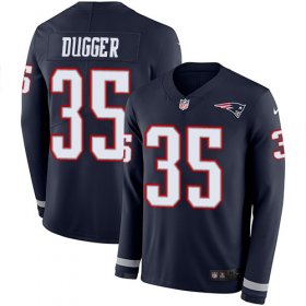 Wholesale Cheap Nike Patriots #35 Kyle Dugger Navy Blue Team Color Men\'s Stitched NFL Limited Therma Long Sleeve Jersey