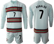 Wholesale Cheap Men 2021 European Cup Portugal away Long sleeve 7 Ronaldo soccer jerseys
