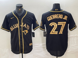 Cheap Men's Toronto Blue Jays #27 Vladimir Guerrero Jr Black Gold Cool Base Stitched Baseball Jersey