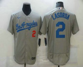 Wholesale Cheap Men\'s Los Angeles Dodgers #2 Tommy Lasorda Grey Stitched MLB Flex Base Nike Jersey
