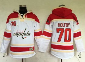 Wholesale Cheap Capitals #70 Braden Holtby White Sawyer Hooded Sweatshirt Stitched NHL Jersey