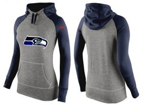Wholesale Cheap Women\'s Nike Seattle Seahawks Performance Hoodie Grey & Dark Blue_3