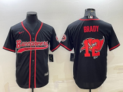 Wholesale Cheap Men's Tampa Bay Buccaneers #12 Tom Brady Black Team Big Logo With Patch Cool Base Stitched Baseball Jersey