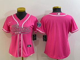 Wholesale Cheap Women\'s Detroit Lions Blank Pink With Patch Cool Base Stitched Baseball Jersey