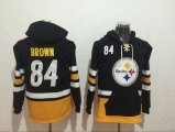Wholesale Cheap Men's Pittsburgh Steelers #84 Antonio Brown NEW Black Pocket Stitched NFL Pullover Hoodie