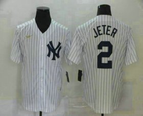 Wholesale Cheap Men\'s New York Yankees #2 Derek Jeter White Throwback Stitched MLB Cool Base Nike Jersey