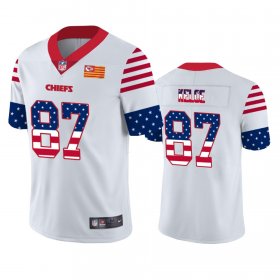Wholesale Cheap Kansas City Chiefs #87 Travis Kelce White Men\'s Nike Team Logo USA Flag Vapor Untouchable Limited NFL Jersey