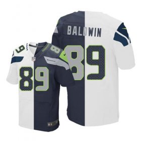 Wholesale Cheap Nike Seahawks #89 Doug Baldwin White/Steel Blue Men\'s Stitched NFL Elite Split Jersey