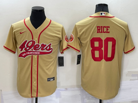 Wholesale Cheap Men\'s San Francisco 49ers #80 Jerry Rice Gold Stitched Cool Base Nike Baseball Jersey